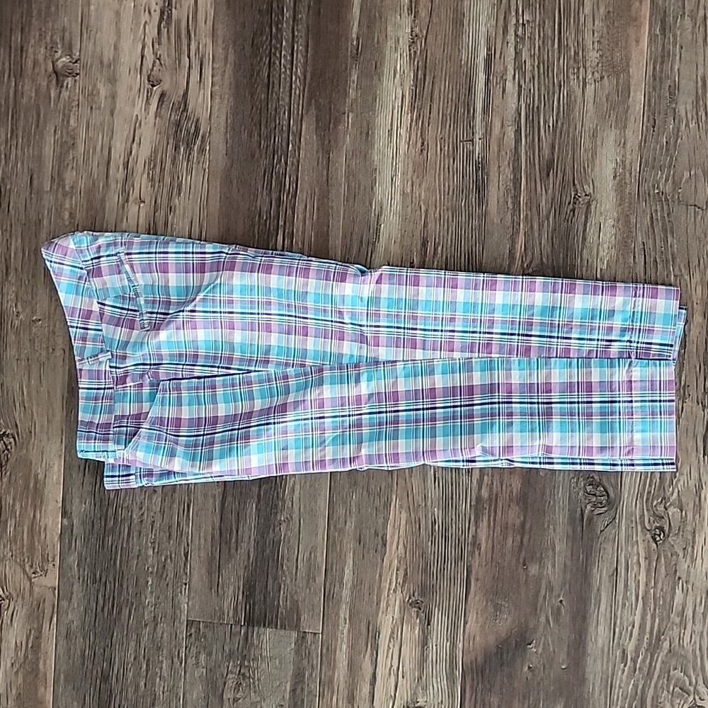 Dockers Golf above ankle pants, aqua and lavender plaid, size 8